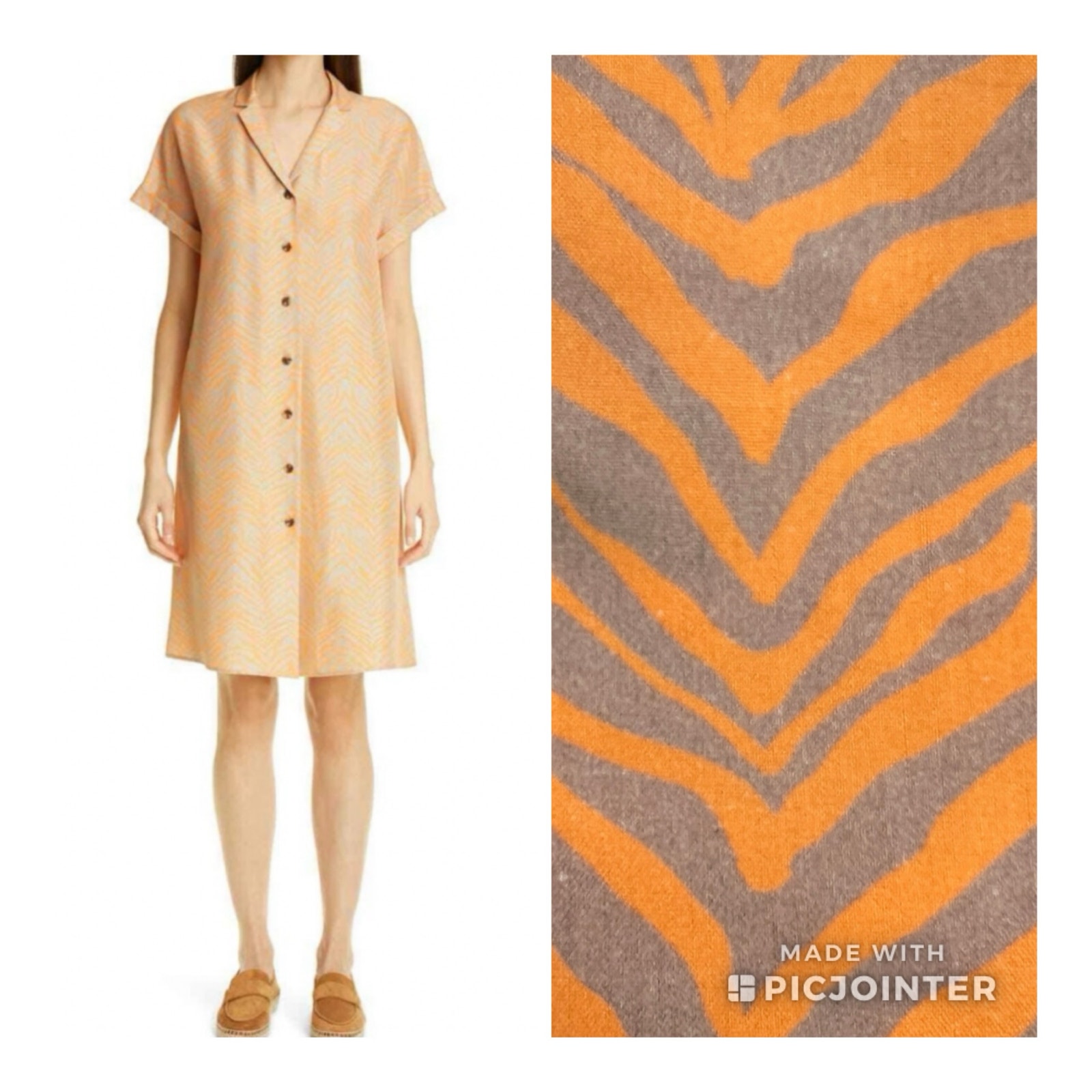 Lafayette 148 New York Sawyer Silk Button Shirt Dress Tanned Coral Zebra Size M